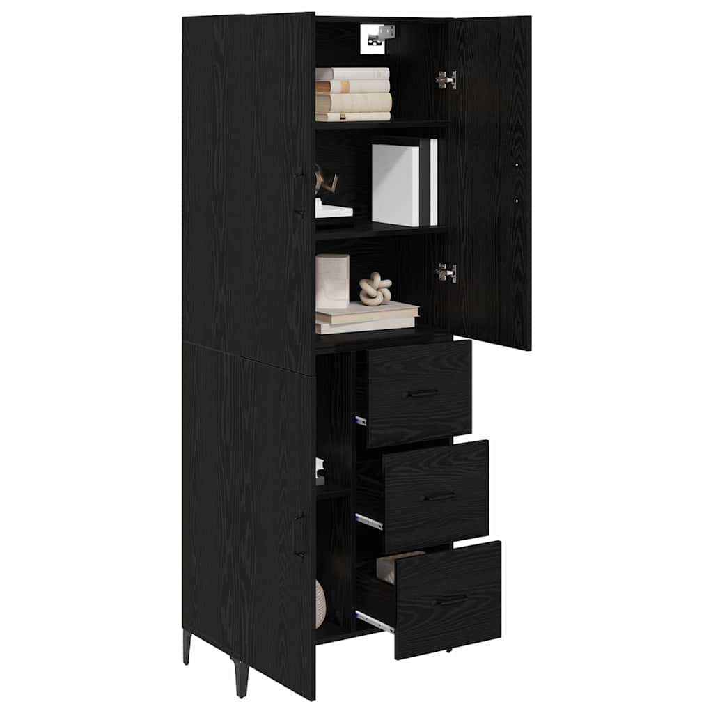 Highboard med skuffe Sort eg 69,5 x 34 x 180 cm Konstrueret træ