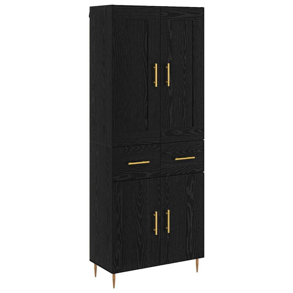 Highboard med skuffe Sort eg 69,5 x 34 x 180 cm Konstrueret træ