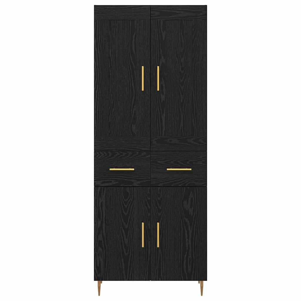 Highboard med skuffe Sort eg 69,5 x 34 x 180 cm Konstrueret træ