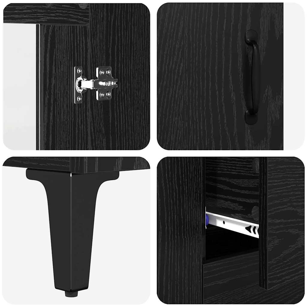 Highboard med skuffe Sort eg 69,5 x 34 x 180 cm Konstrueret træ