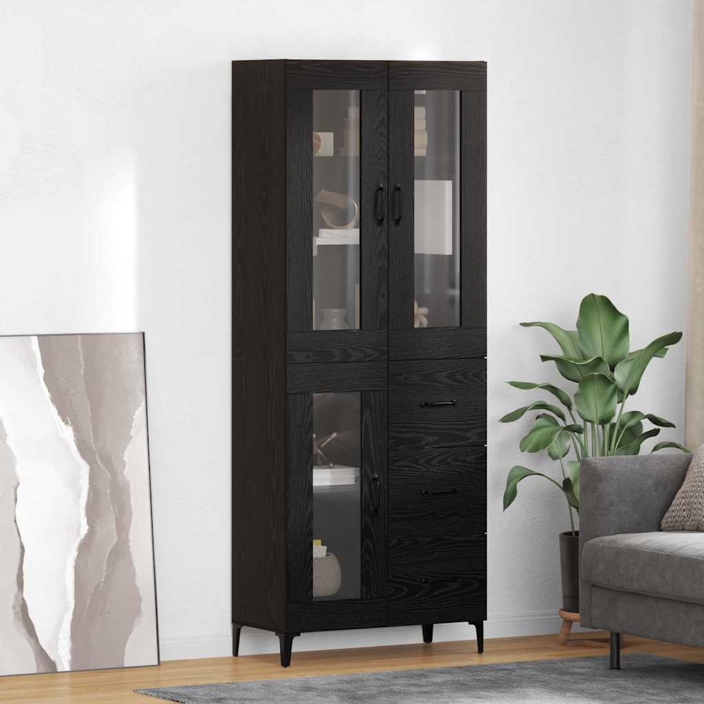 Highboard med skuffe Sort eg 69,5 x 34 x 180 cm Konstrueret træ