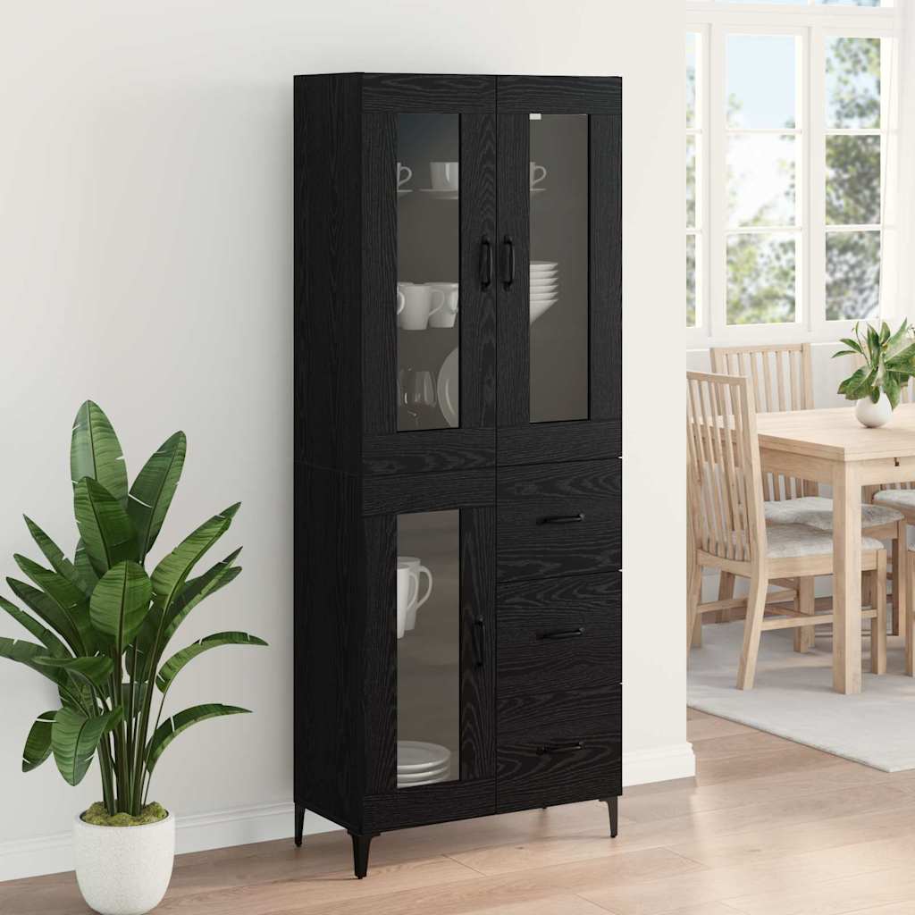 Highboard med skuffe Sort eg 69,5 x 34 x 180 cm Konstrueret træ