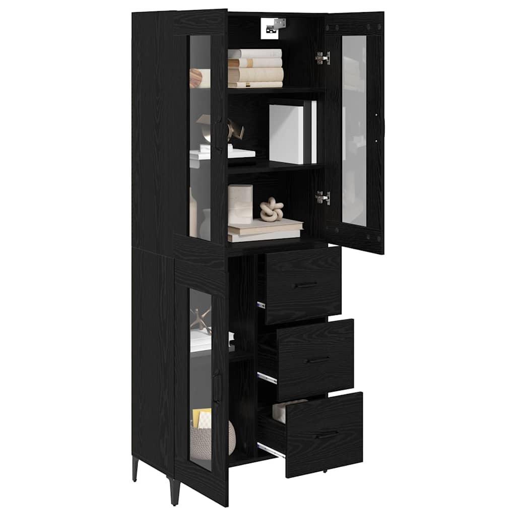 Highboard med skuffe Sort eg 69,5 x 34 x 180 cm Konstrueret træ