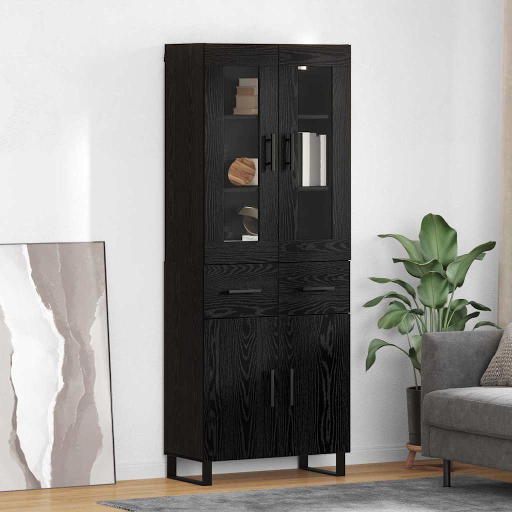 Highboard med skuffe 2 pcs Sort eg Ingeniørtræ og glas