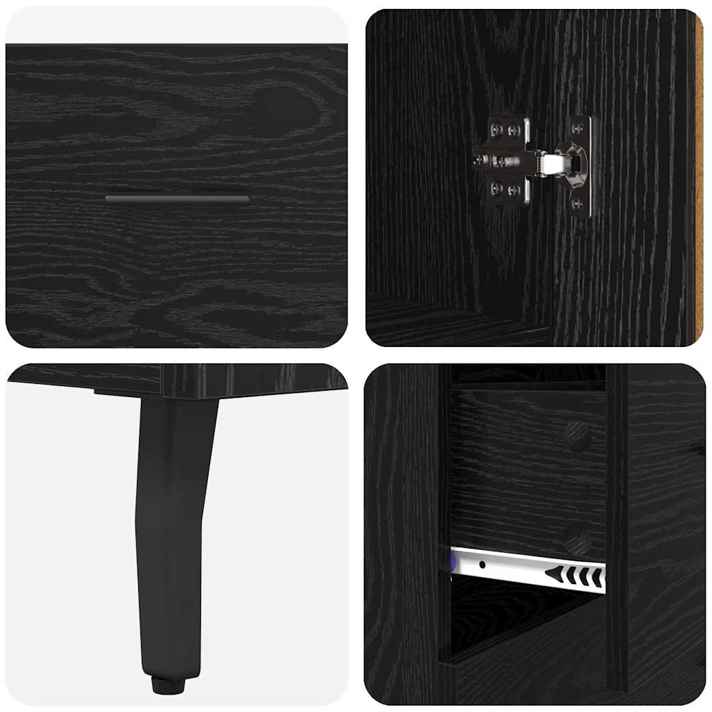 Highboard med skuffe 2 pcs Sort eg Ingeniørtræ og glas