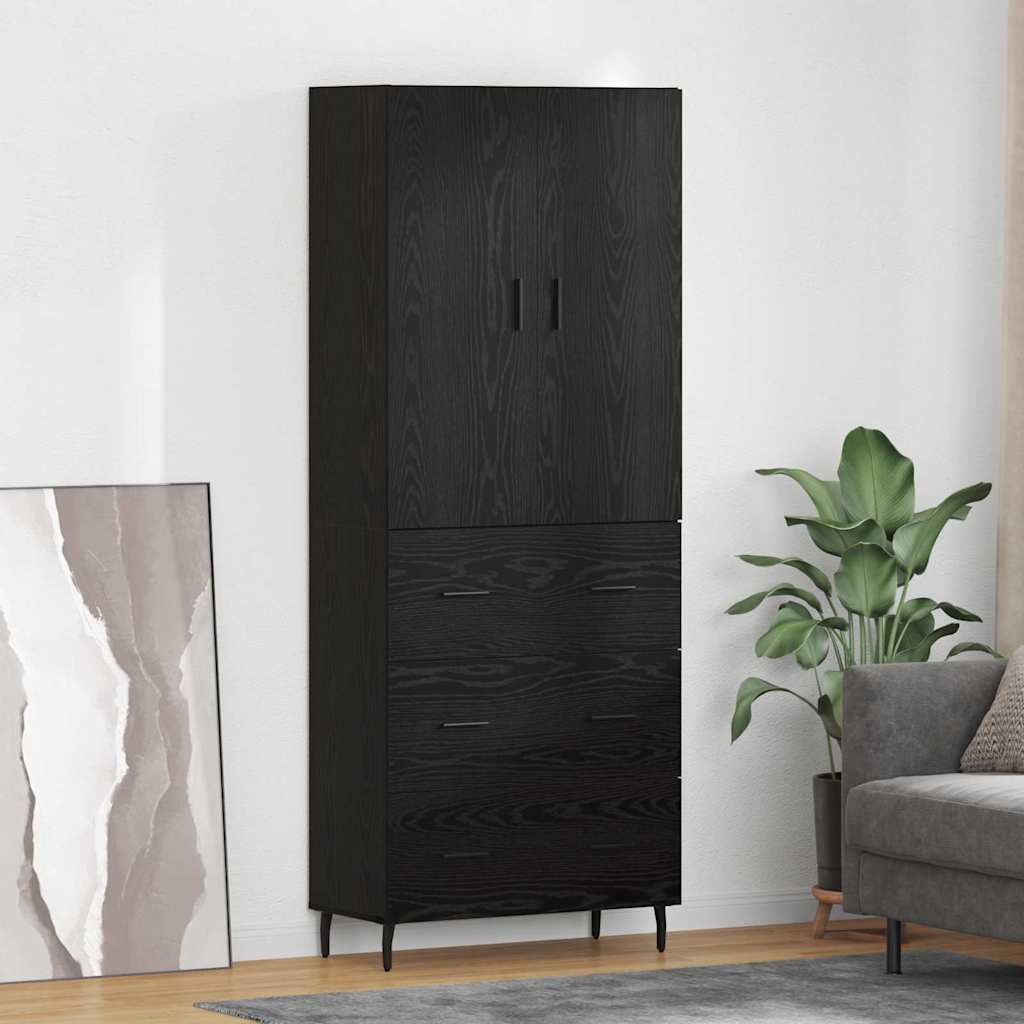 Highboard med skuffe 2 pcs Sort eg Ingeniørtræ og glas
