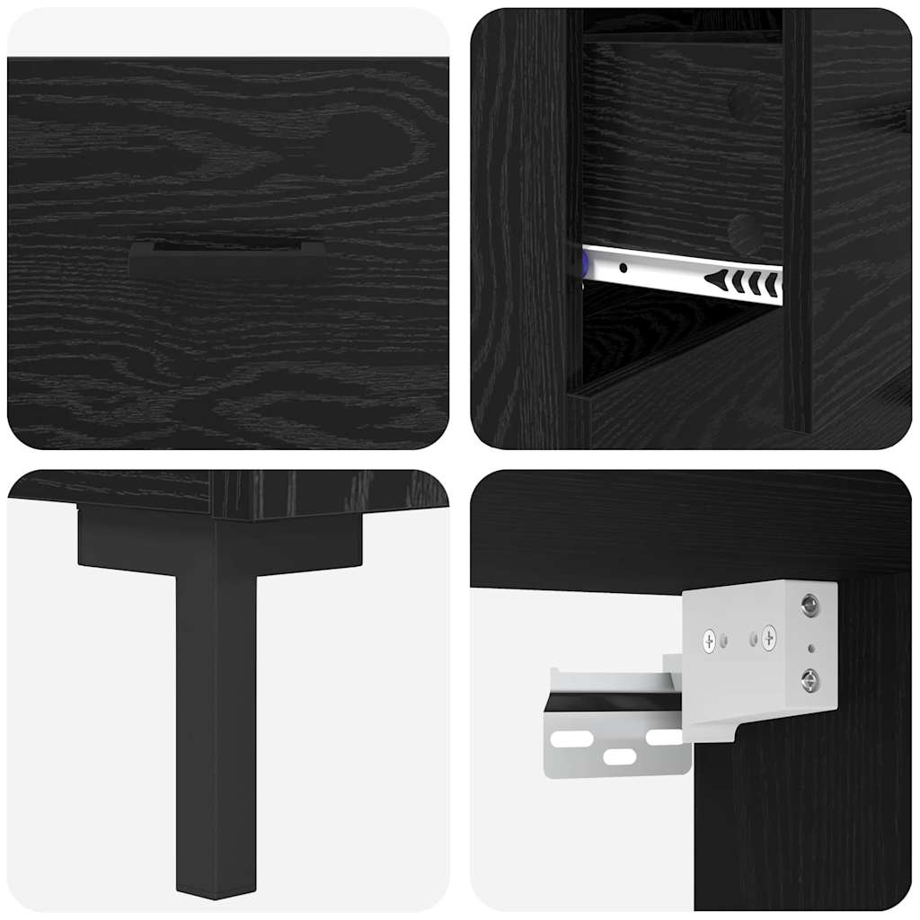 Highboard med skuffe Sort eg 69,5 x 34 x 180 cm Konstrueret træ