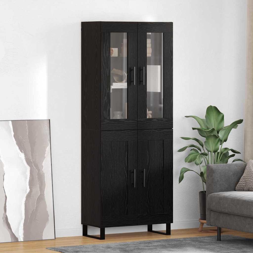 Highboard 2 pcs Sort eg Ingeniørtræ og glas