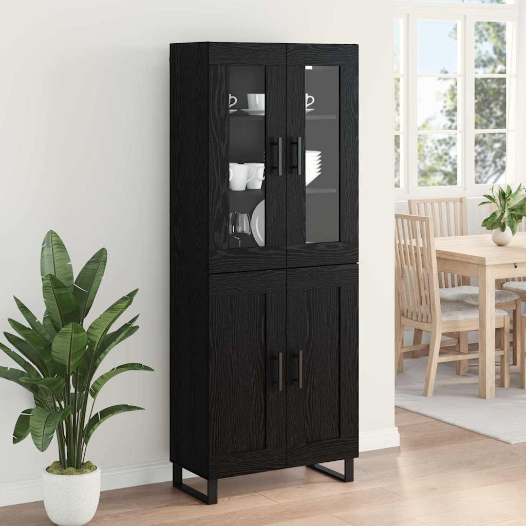 Highboard 2 pcs Sort eg Ingeniørtræ og glas