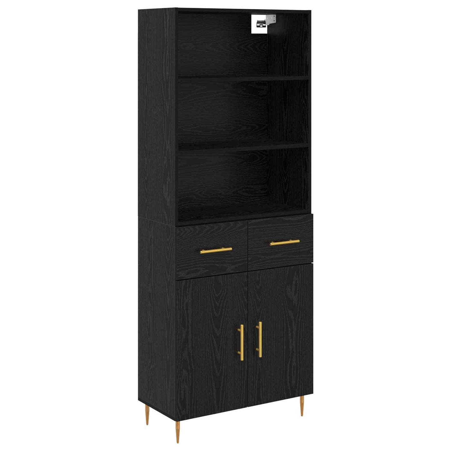 Highboard med skuffe Sort eg 69,5 x 34 x 180 cm Konstrueret træ