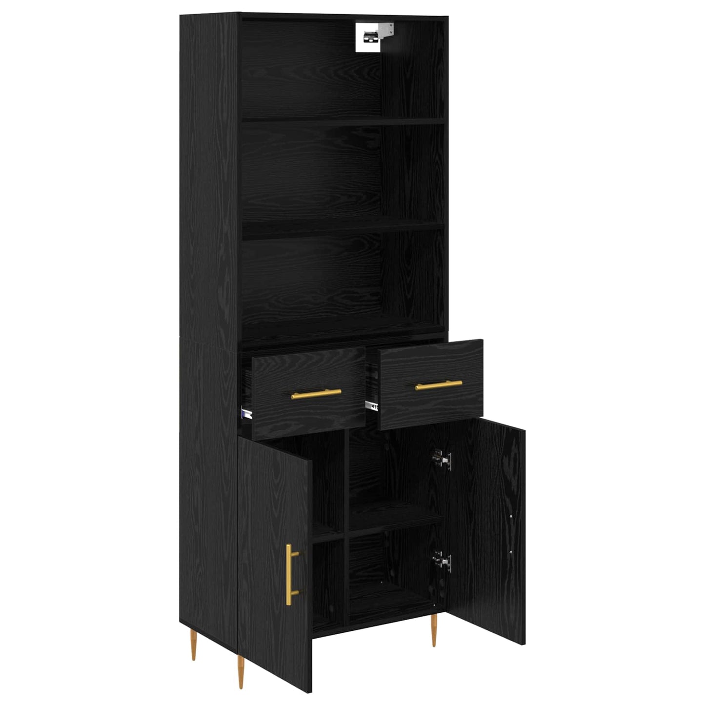 Highboard med skuffe Sort eg 69,5 x 34 x 180 cm Konstrueret træ
