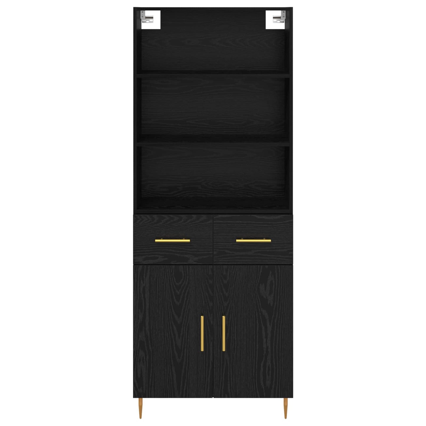 Highboard med skuffe Sort eg 69,5 x 34 x 180 cm Konstrueret træ