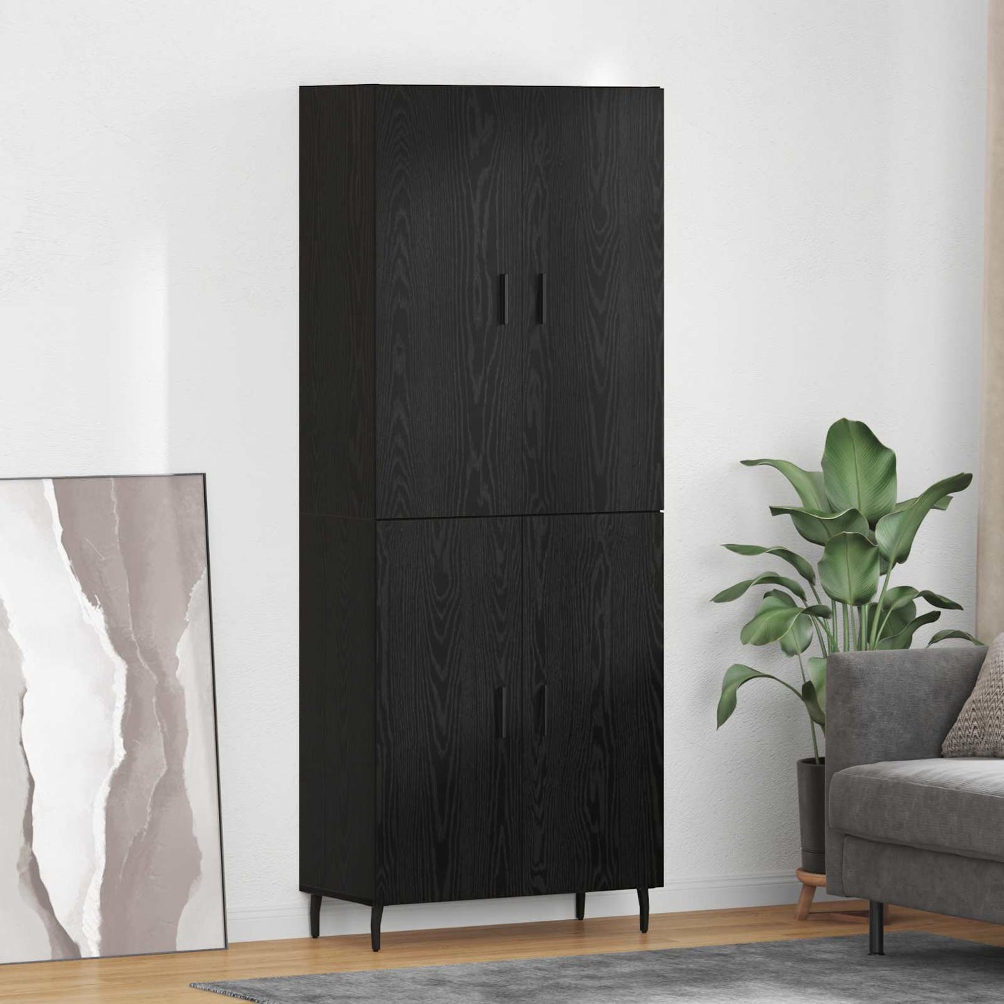 Highboard 2 pcs Sort eg Ingeniørtræ og glas