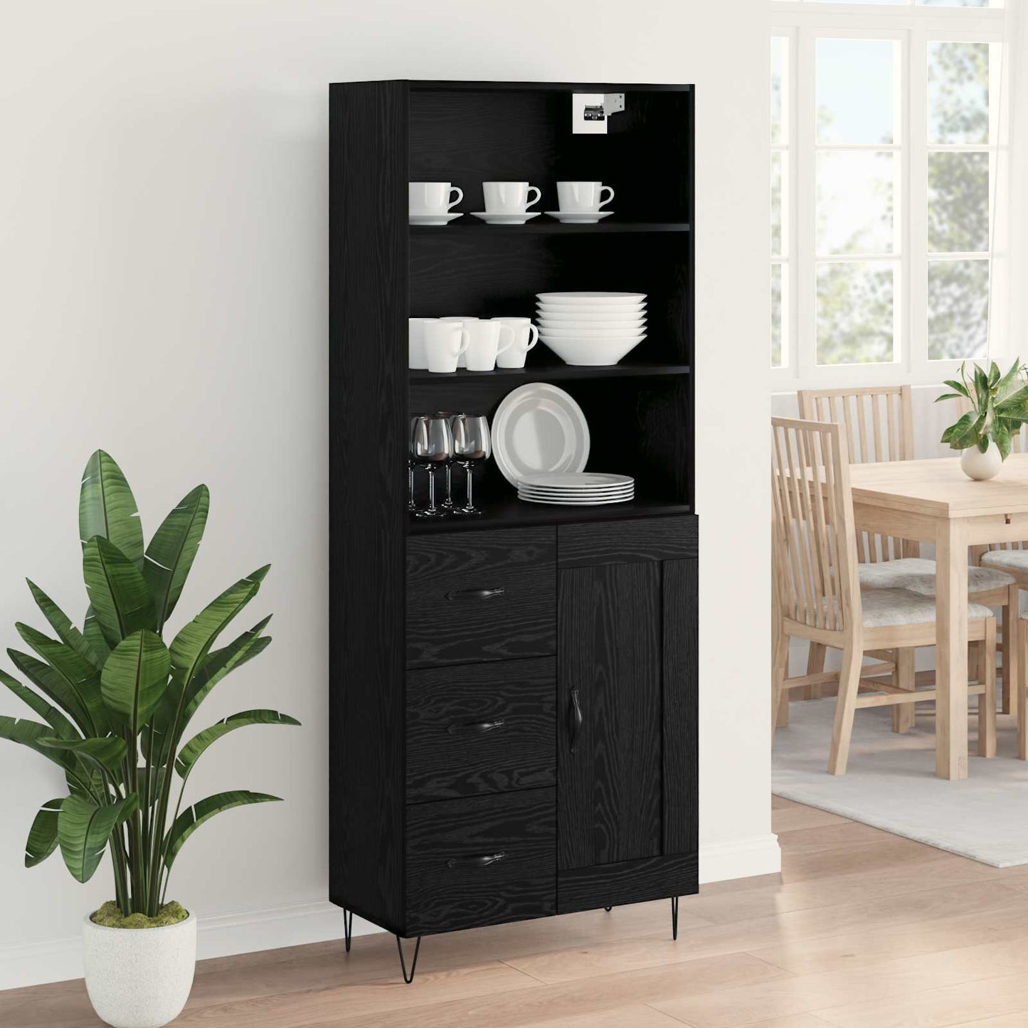 Highboard med skuffe 2 pcs Sort eg Konstrueret træ