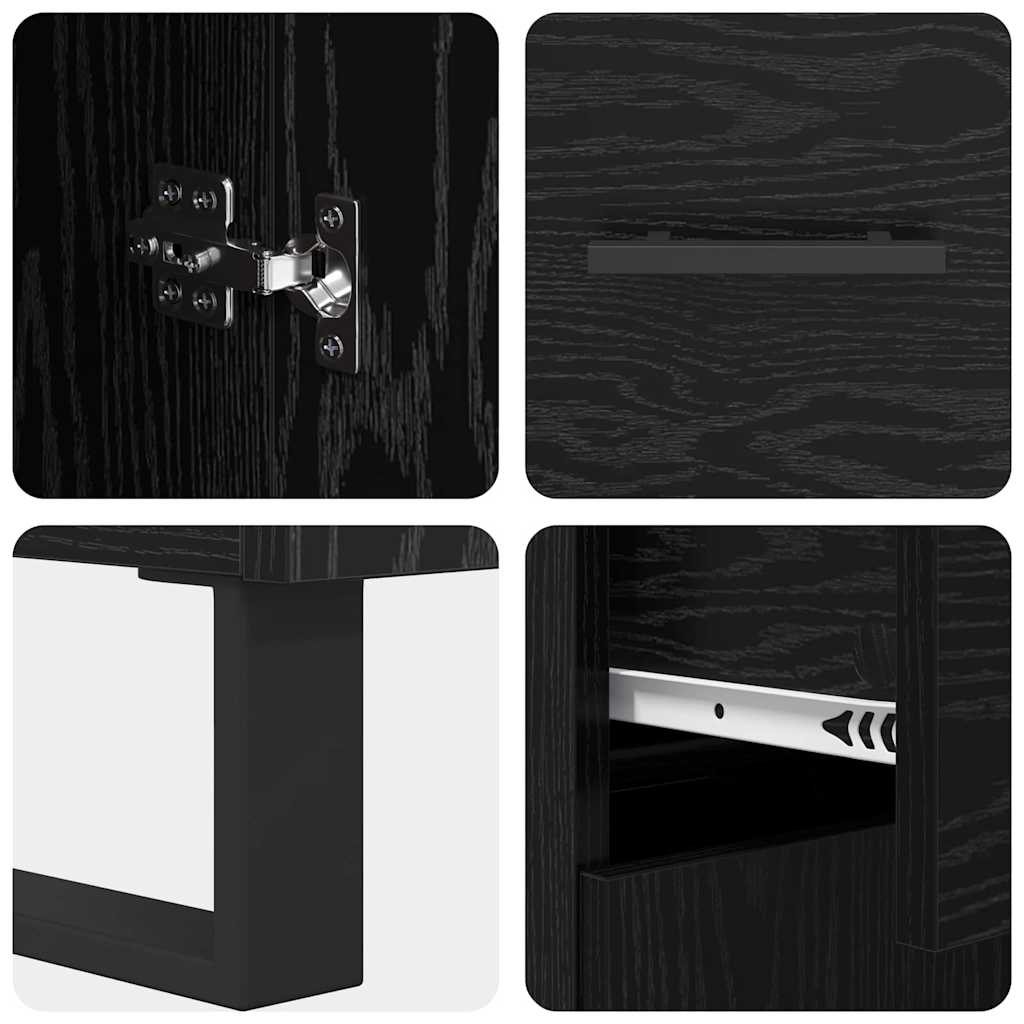 Highboard med skuffe Sort eg 69,5 x 34 x 180 cm Konstrueret træ