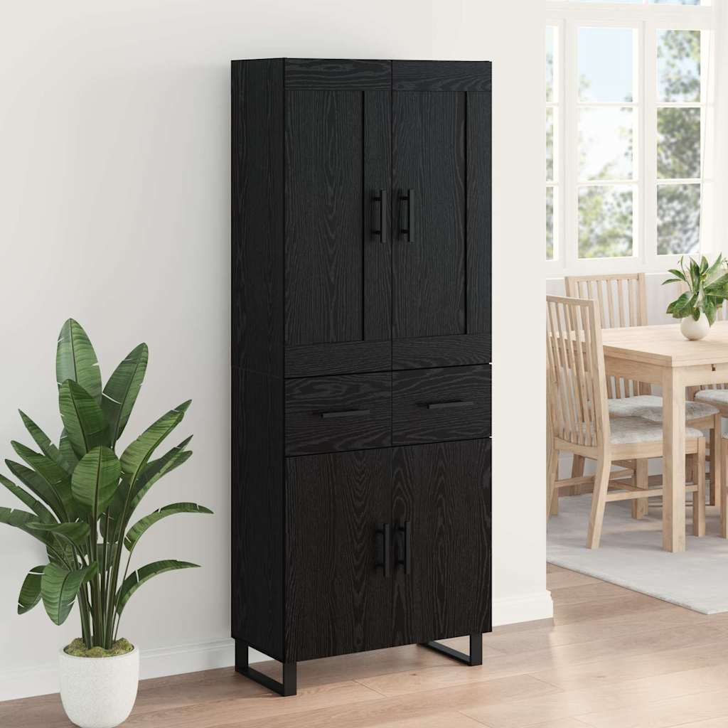 Highboard med skuffe Sort eg 69,5 x 34 x 180 cm Konstrueret træ