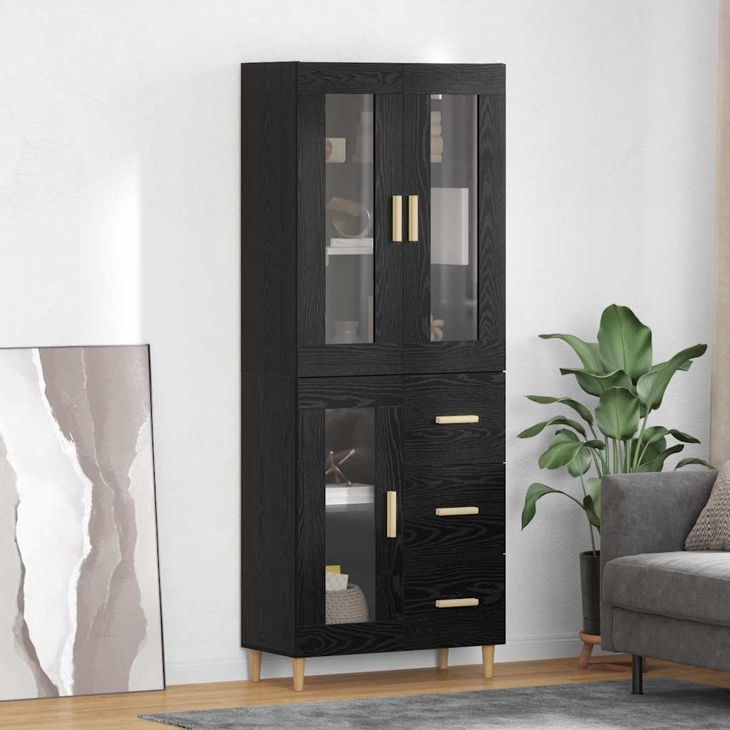 Highboard med skuffe Sort eg 69,5 x 34 x 180 cm Konstrueret træ
