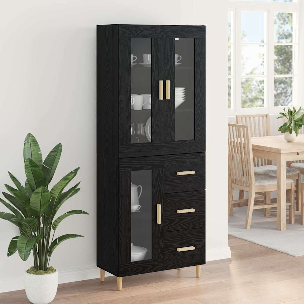 Highboard med skuffe Sort eg 69,5 x 34 x 180 cm Konstrueret træ
