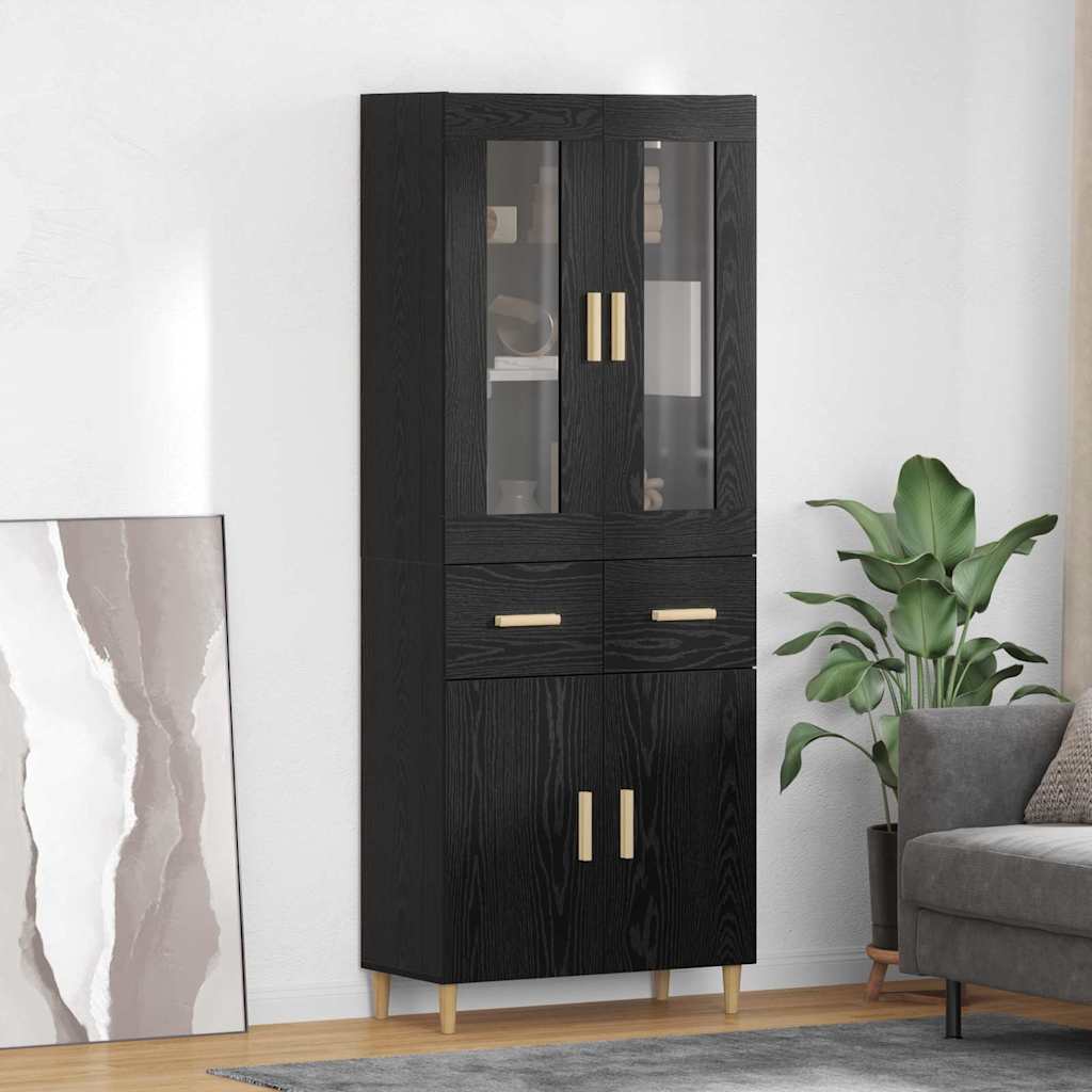 Highboard med skuffe Sort eg 69,5 x 34 x 180 cm Konstrueret træ