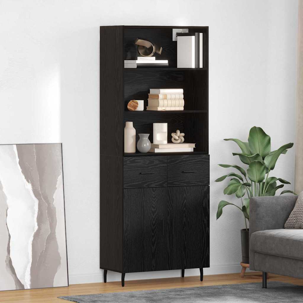 Highboard Sort eg 69,5 x 34 x 180 cm Ingeniørtræ og glas