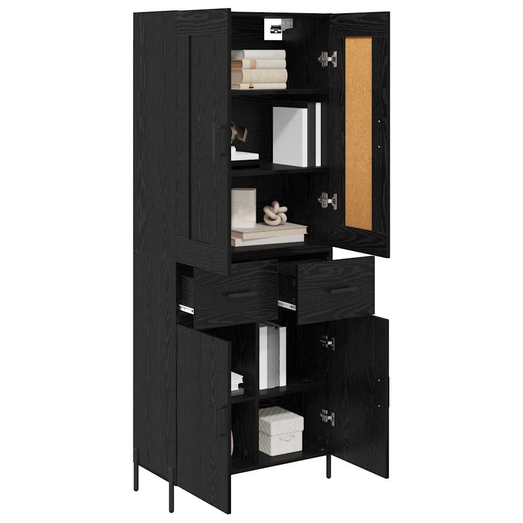 Highboard med skuffe 2 pcs Sort eg Konstrueret træ