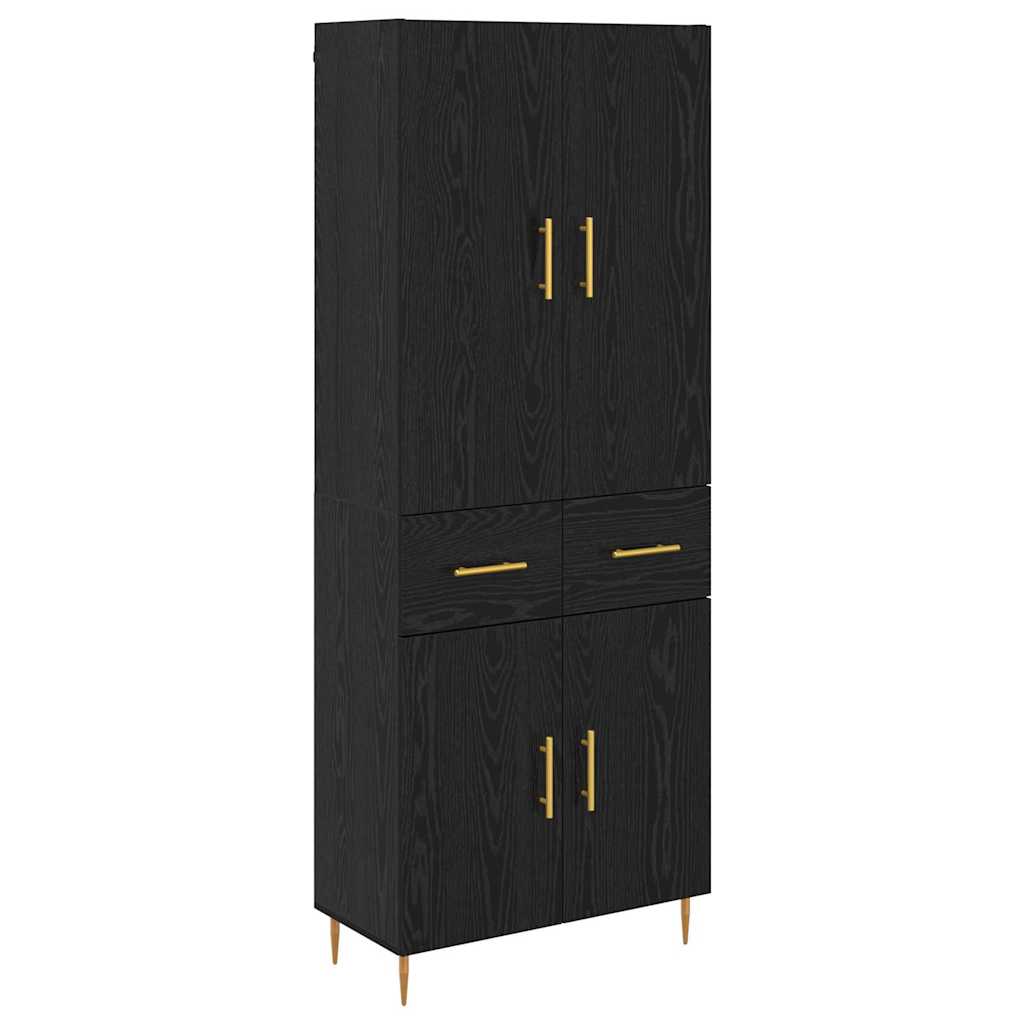 Highboard med skuffe Sort eg 69,5 x 34 x 180 cm Konstrueret træ