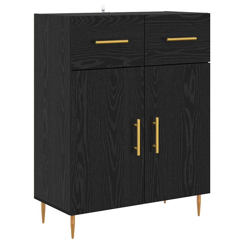 Highboard med skuffe Sort eg 69,5 x 34 x 180 cm Konstrueret træ