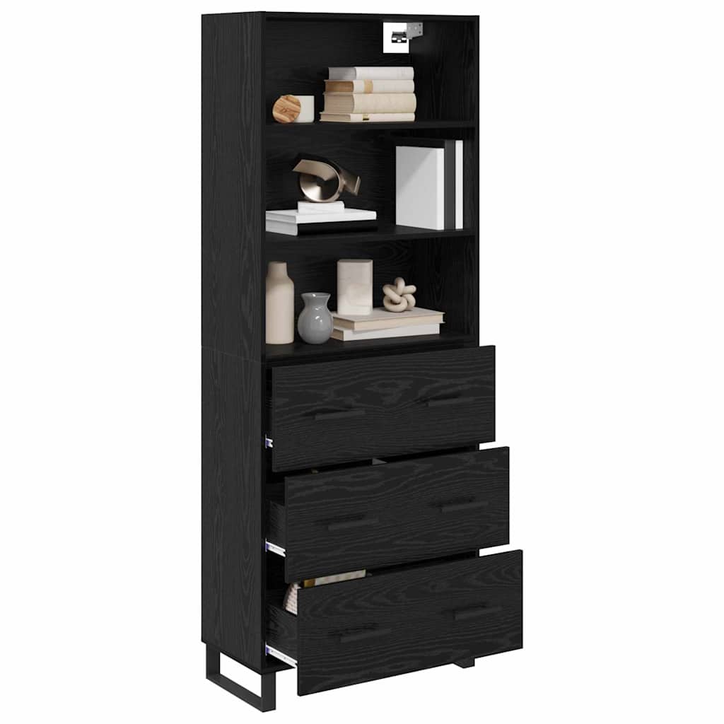 Highboard med skuffe 2 pcs Sort eg Konstrueret træ