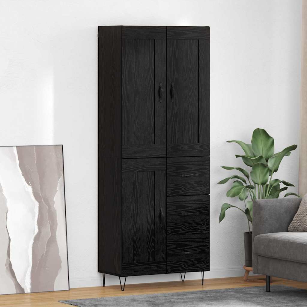 Highboard med skuffe Sort eg 69,5 x 34 x 180 cm Konstrueret træ