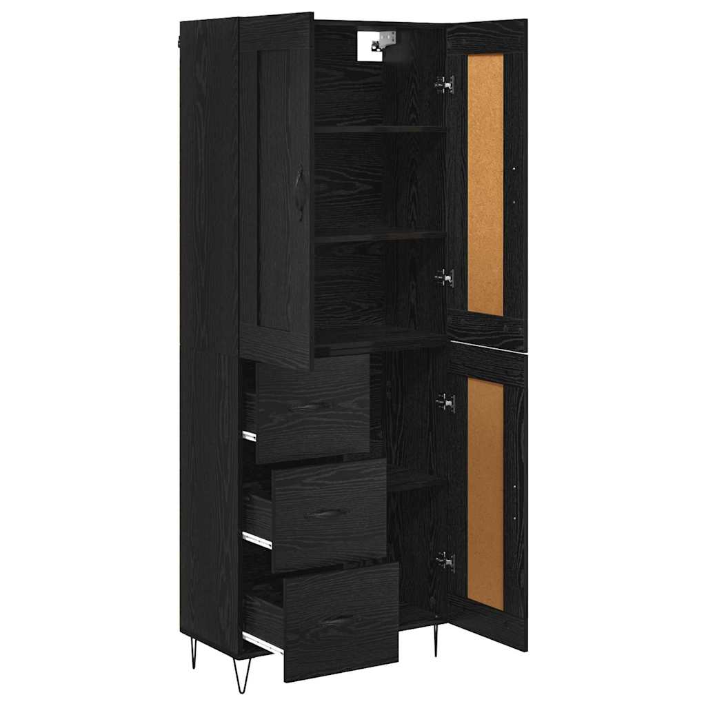 Highboard med skuffe Sort eg 69,5 x 34 x 180 cm Konstrueret træ