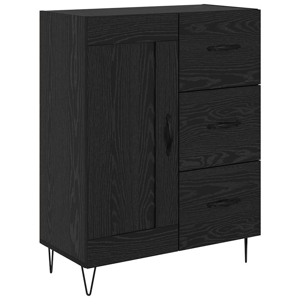 Highboard med skuffe Sort eg 69,5 x 34 x 180 cm Konstrueret træ