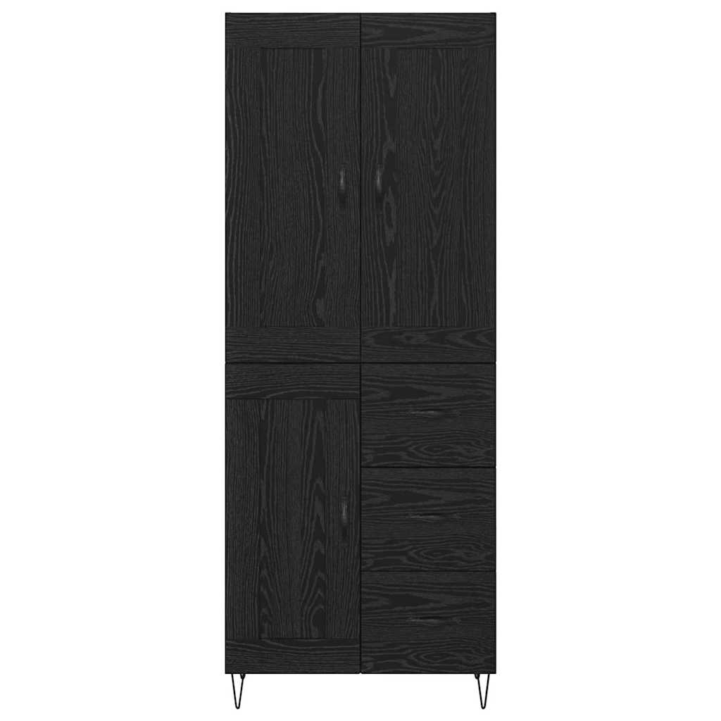 Highboard med skuffe Sort eg 69,5 x 34 x 180 cm Konstrueret træ