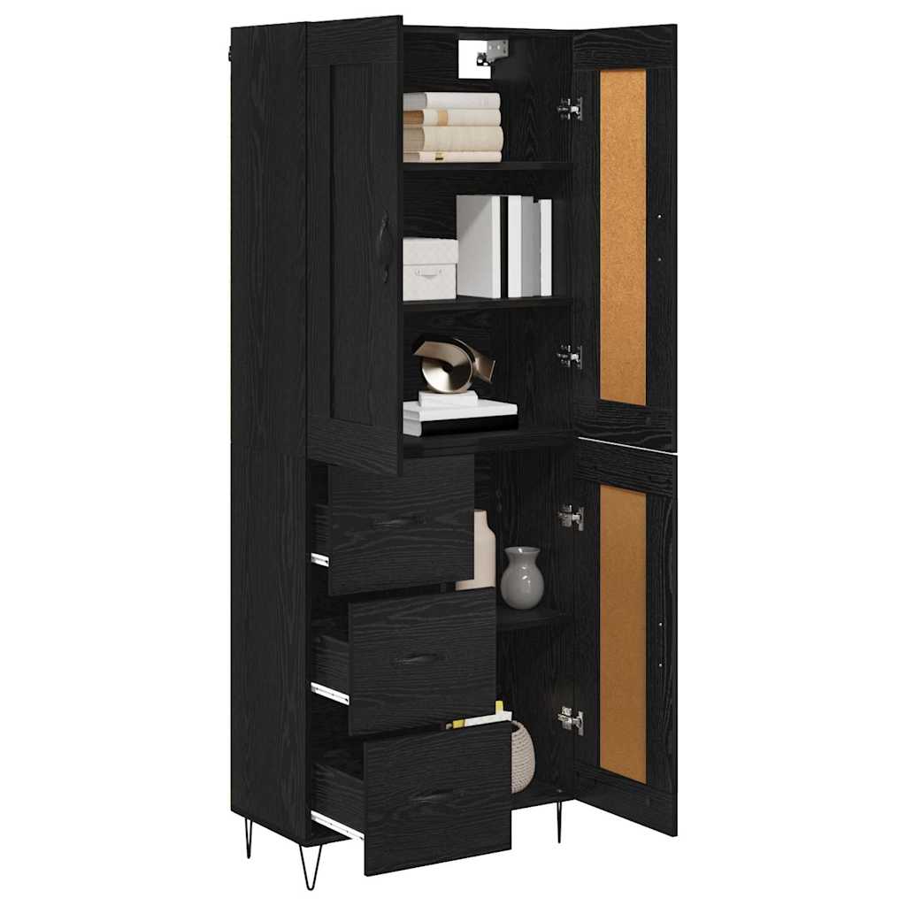 Highboard med skuffe Sort eg 69,5 x 34 x 180 cm Konstrueret træ