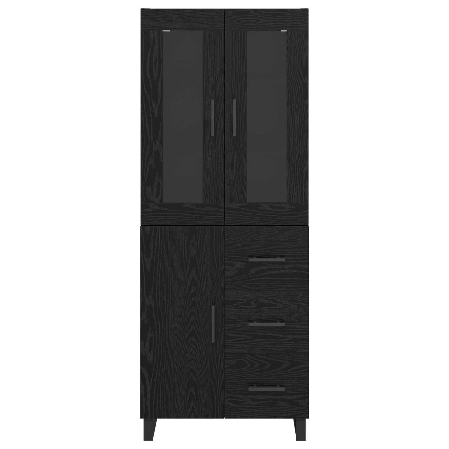 Highboard med skuffe 2 pcs Sort eg Ingeniørtræ og glas