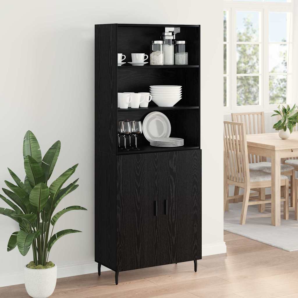 Highboard Sort eg 69,5 x 34 x 180 cm Ingeniørtræ og glas