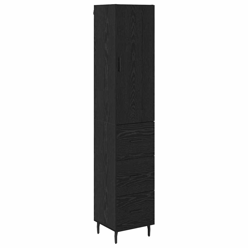 Highboard med skuffe Sort eg 34,5 x 34 x 180 cm Konstrueret træ