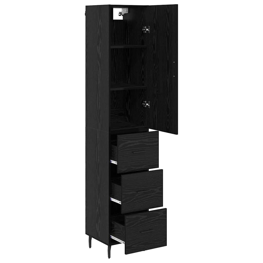 Highboard med skuffe Sort eg 34,5 x 34 x 180 cm Konstrueret træ