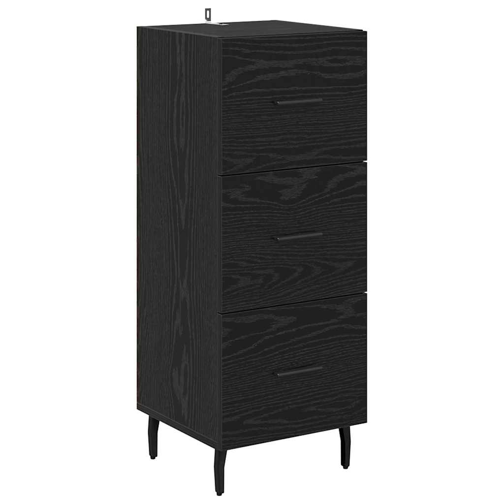 Highboard med skuffe Sort eg 34,5 x 34 x 180 cm Konstrueret træ