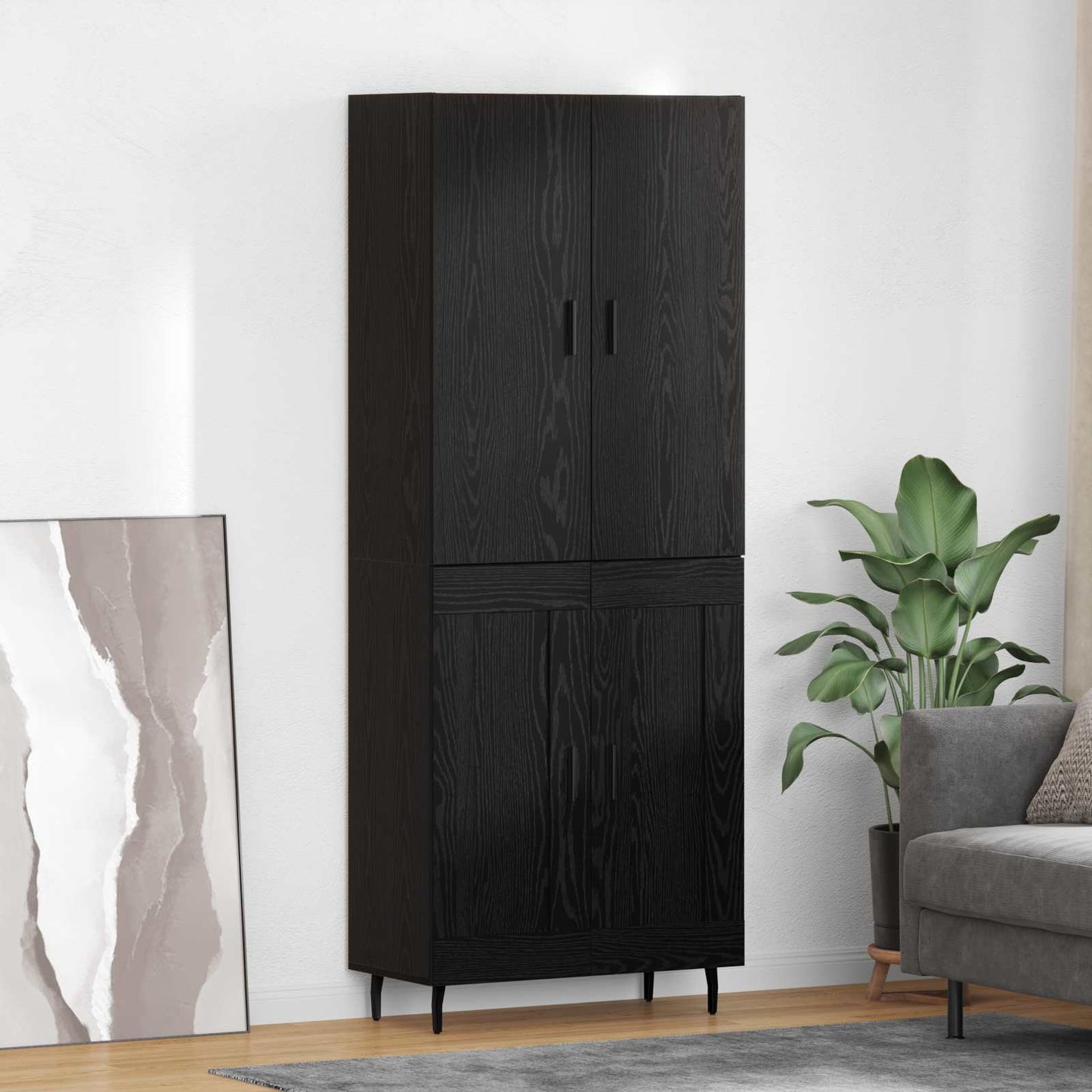 Highboard 2 pcs Sort eg Ingeniørtræ og glas