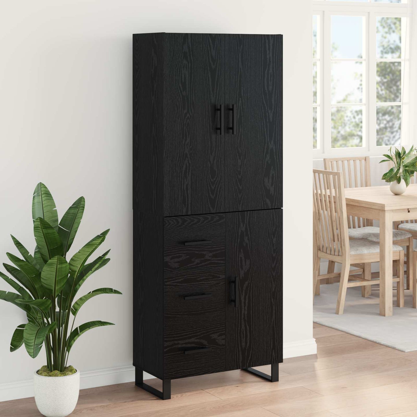 Highboard 2 pcs Sort eg 69,5 x 34 x 180 cm Ingeniørtræ og glas