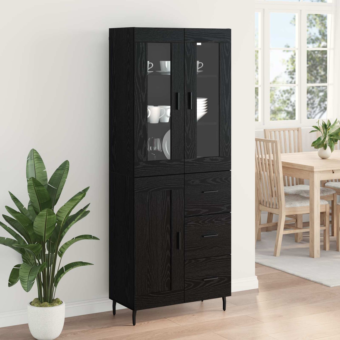 Highboard med skuffe 2 pcs Sort eg Konstrueret træ
