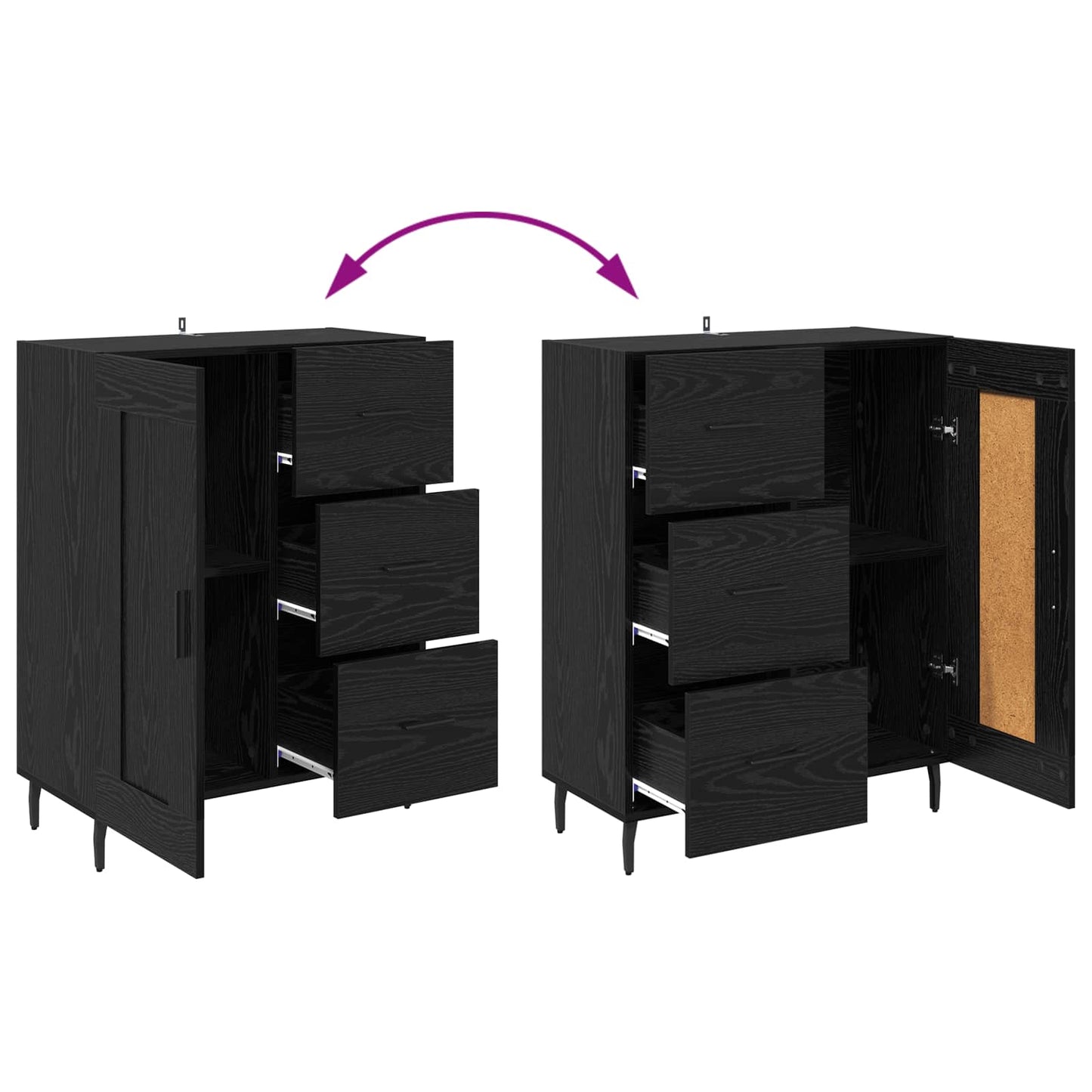 Highboard med skuffe 2 pcs Sort eg Konstrueret træ