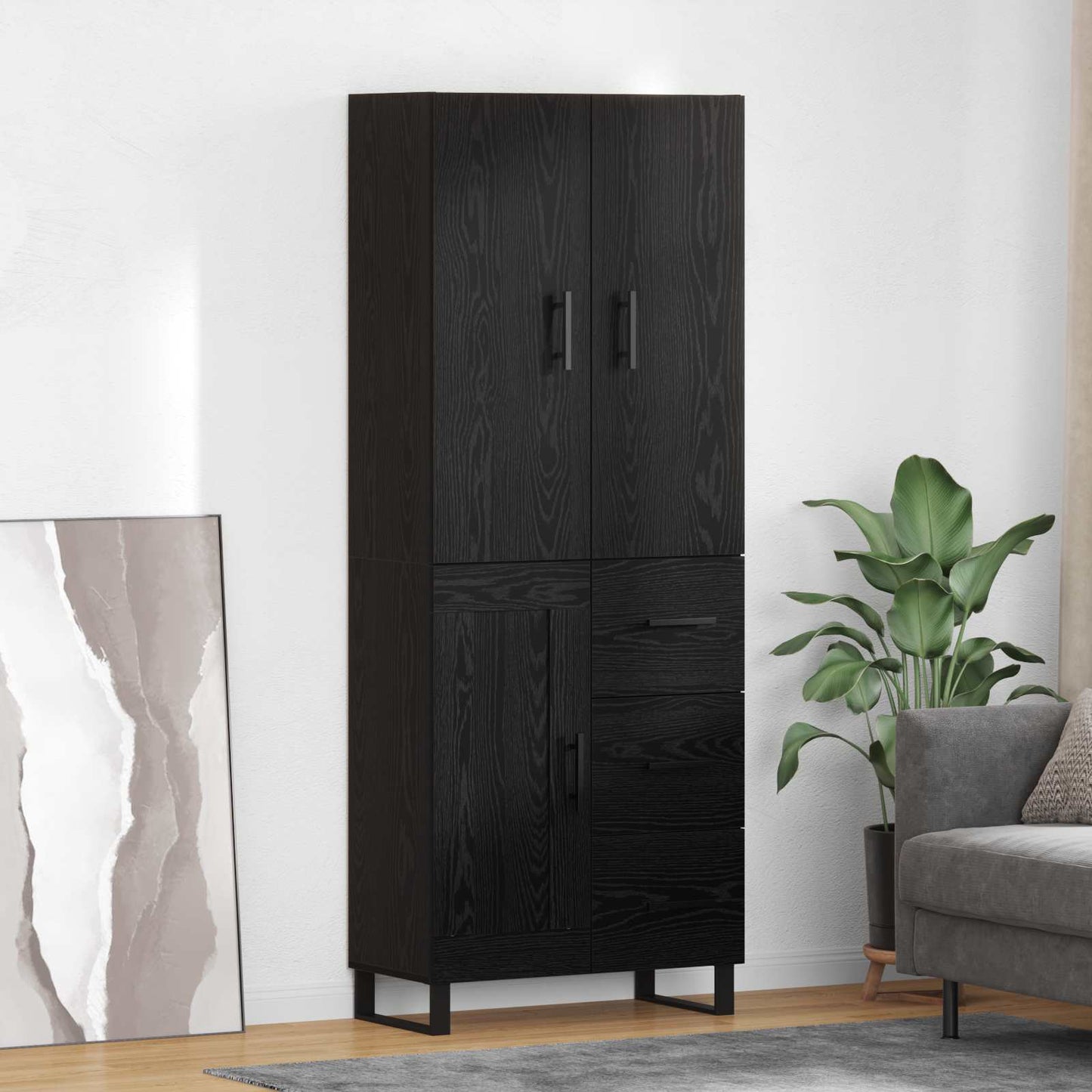 Highboard 2 pcs Sort eg 69,5 x 34 x 180 cm Ingeniørtræ og glas