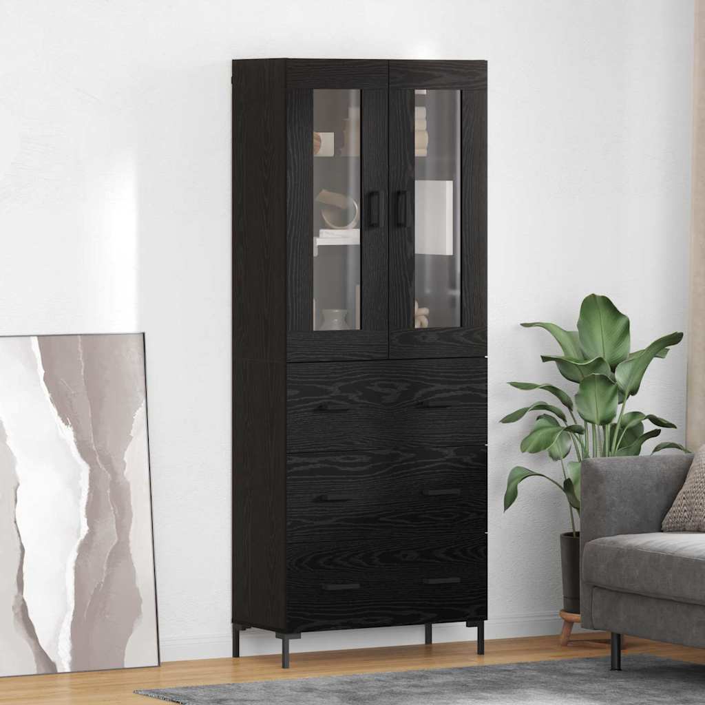 Highboard med skuffe 2 pcs Sort eg Konstrueret træ