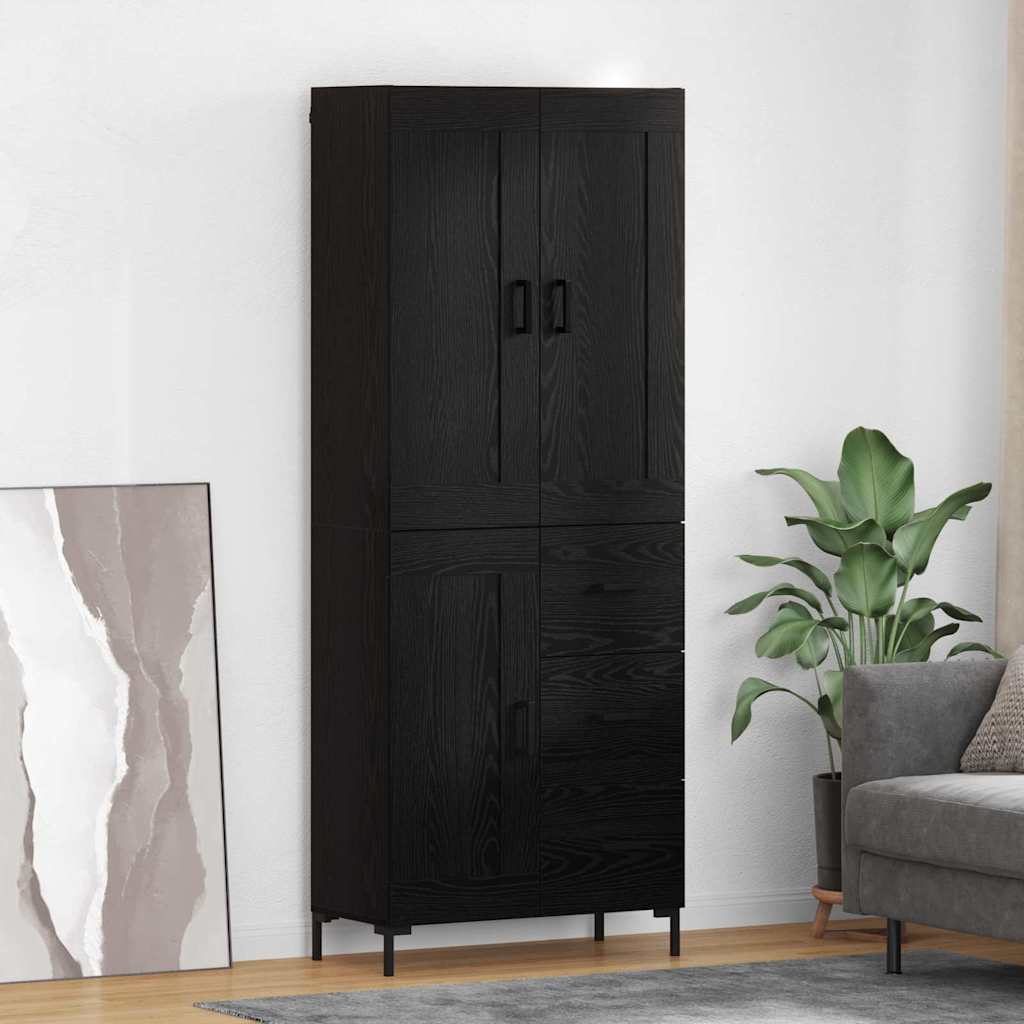 Highboard med skuffe 2 pcs Sort eg Konstrueret træ