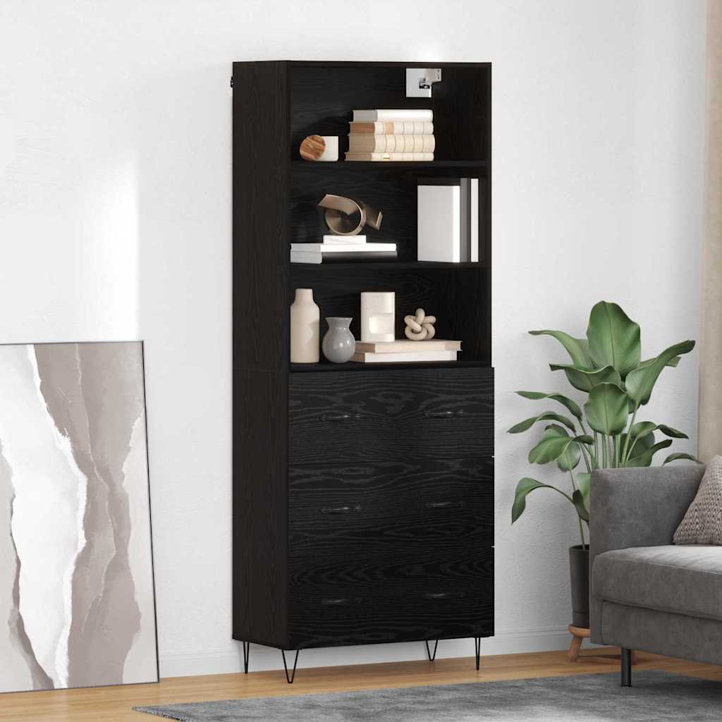 Highboard med skuffe 2 pcs Sort eg Konstrueret træ