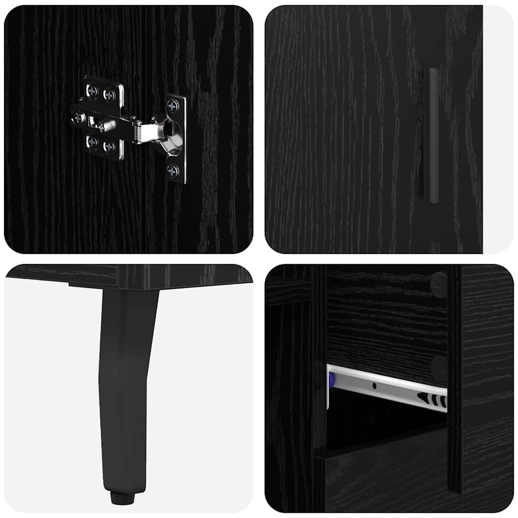 Highboard med skuffe 2 pcs Sort eg Ingeniørtræ og glas