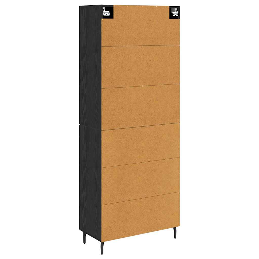 Highboard med skuffe 2 pcs Sort eg Ingeniørtræ og glas