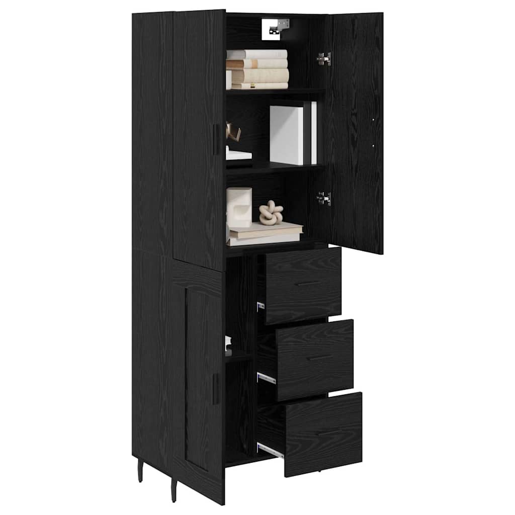 Highboard med skuffe 2 pcs Sort eg Ingeniørtræ og glas