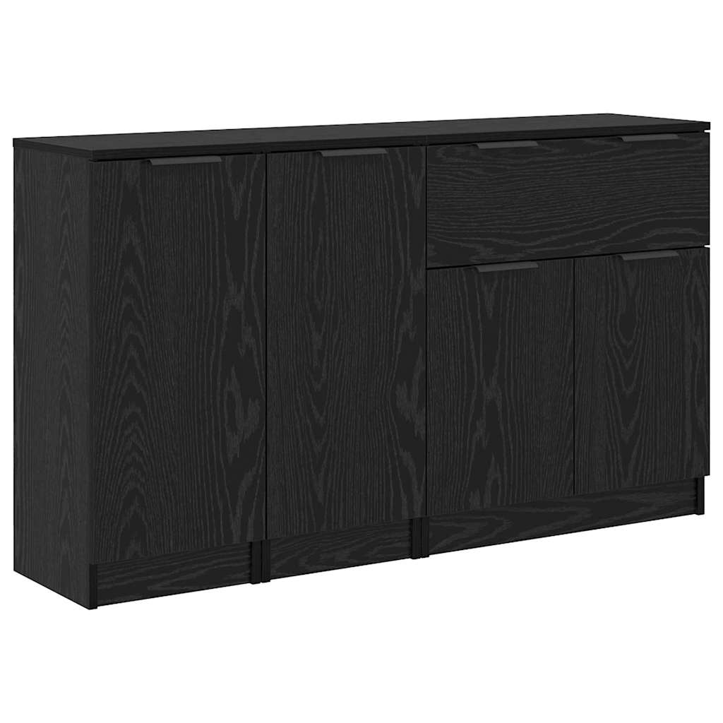 Sideboard med skuffe 3 pcs Sort eg Konstrueret træ